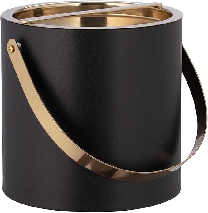 Kraftware Polished Gold Arch Handle & Bridge Cover: Black Milan 3qt Ice Bucket, 3 quarts