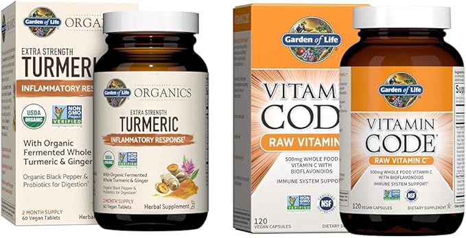 Garden of Life Turmeric Inflammatory Response 60 Tablets 100mg Curcumin & Raw Vitamin Code Vitamin C 120 Veg Capsules