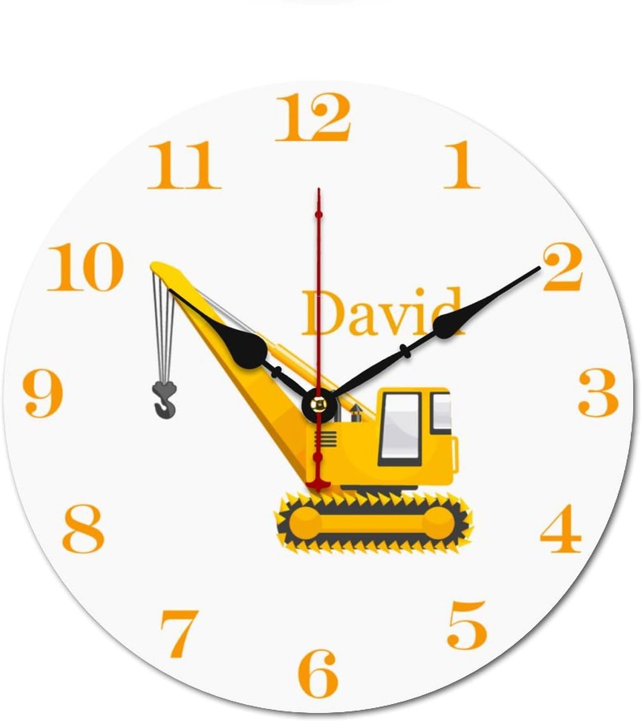 Personalized Crane Truck Kids Wood Wall Clocks Rustic Battery Operated 12 inch Non Ticking Engineering Vehicle Wall Clock for Kids Rooms Boys Girls,Nursery Wall Clock,Custom Kids Clock with Name