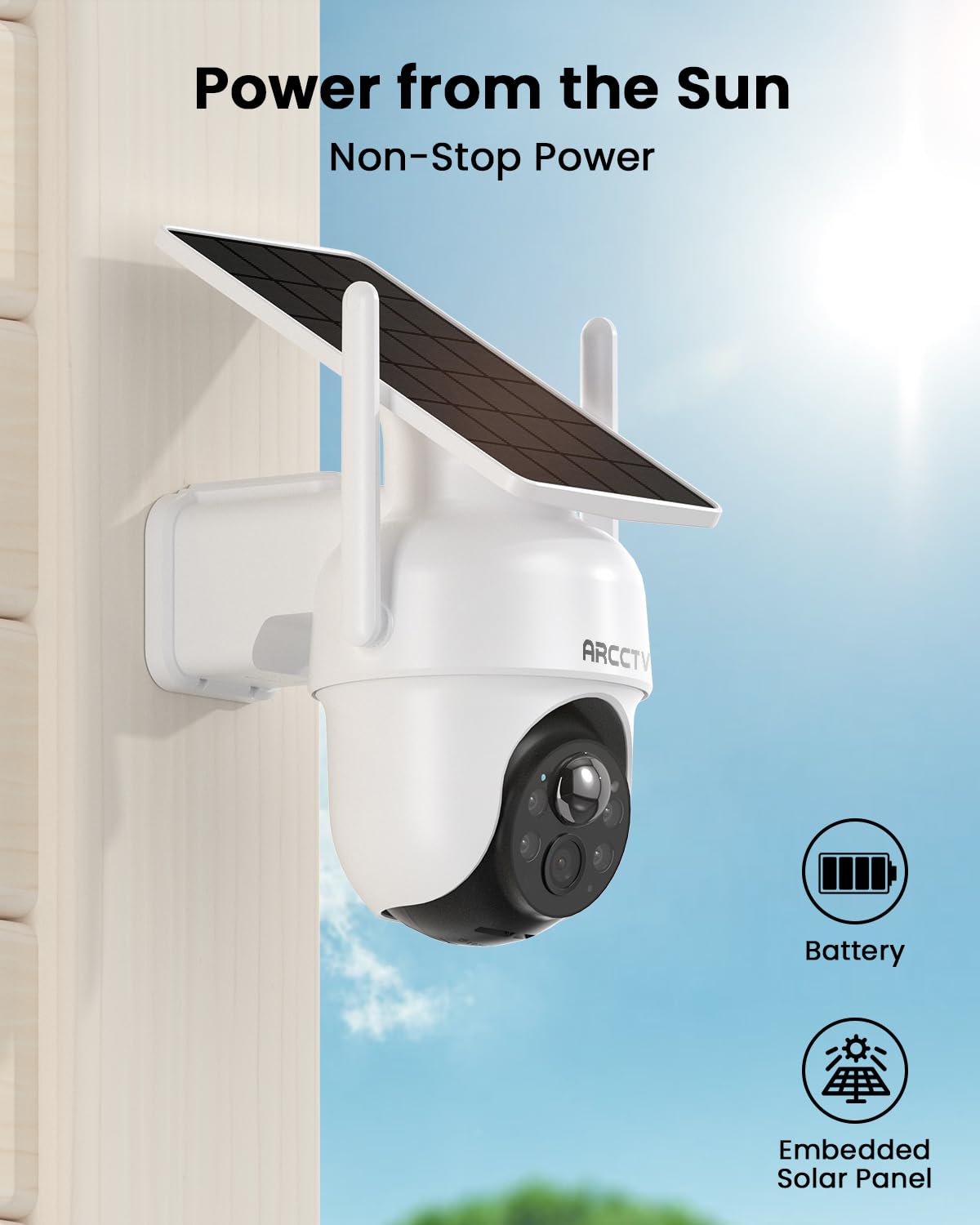 ARCCTV Security Cameras Wireless Outdoor, 4 Cam-Kit, 4MP Solar Security Camera Wireless System with 360° Pan & Tilt, HD Color Night Vision, Motion Detection, 64GB Memory Card, No Monthly Fee