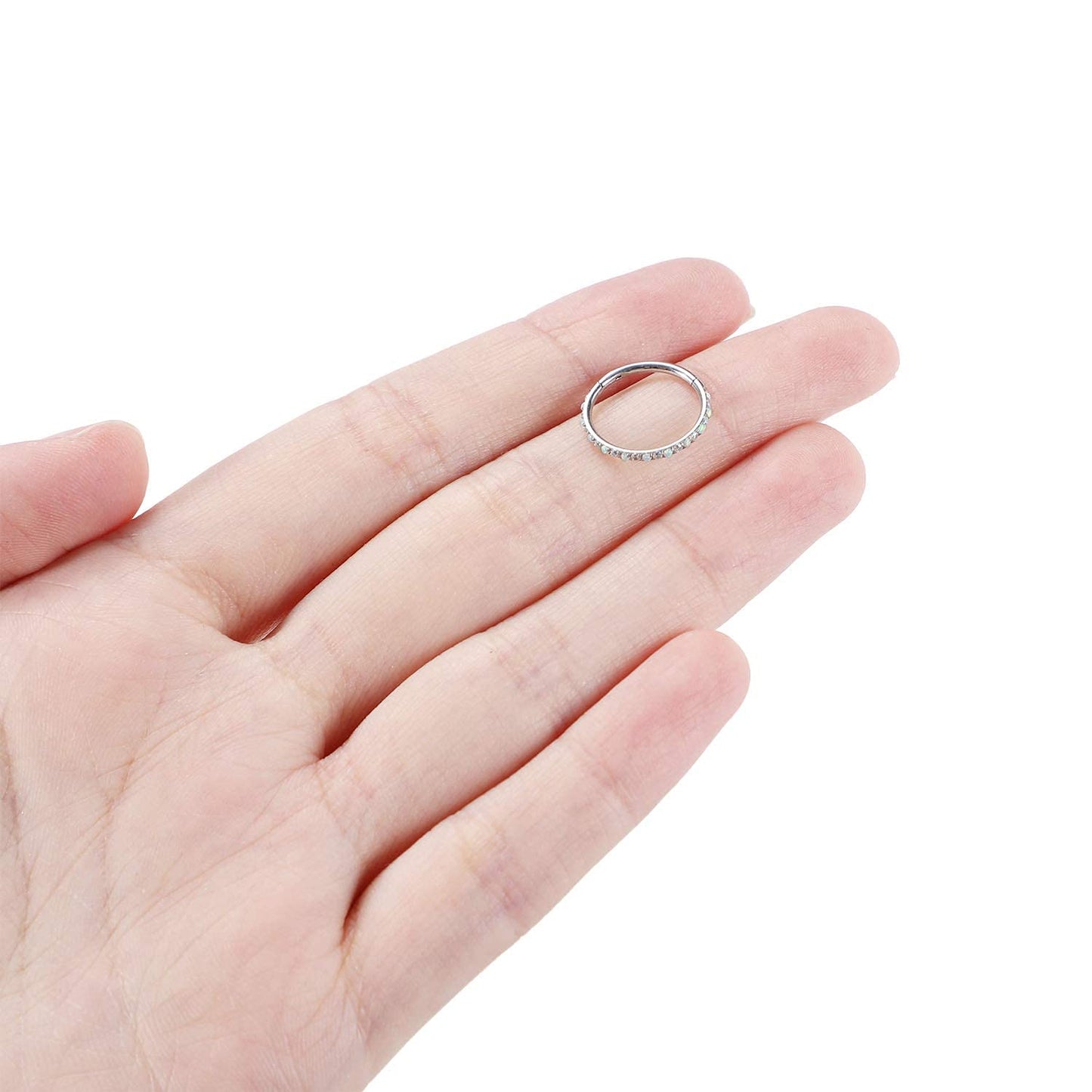 FUNLMO Nose Rings 20G Hoop Cartliage Earrings for Women Clear CZ Opal Paved Nosril Piercing Hoop Stainless Steel Tragus Helix Ea
