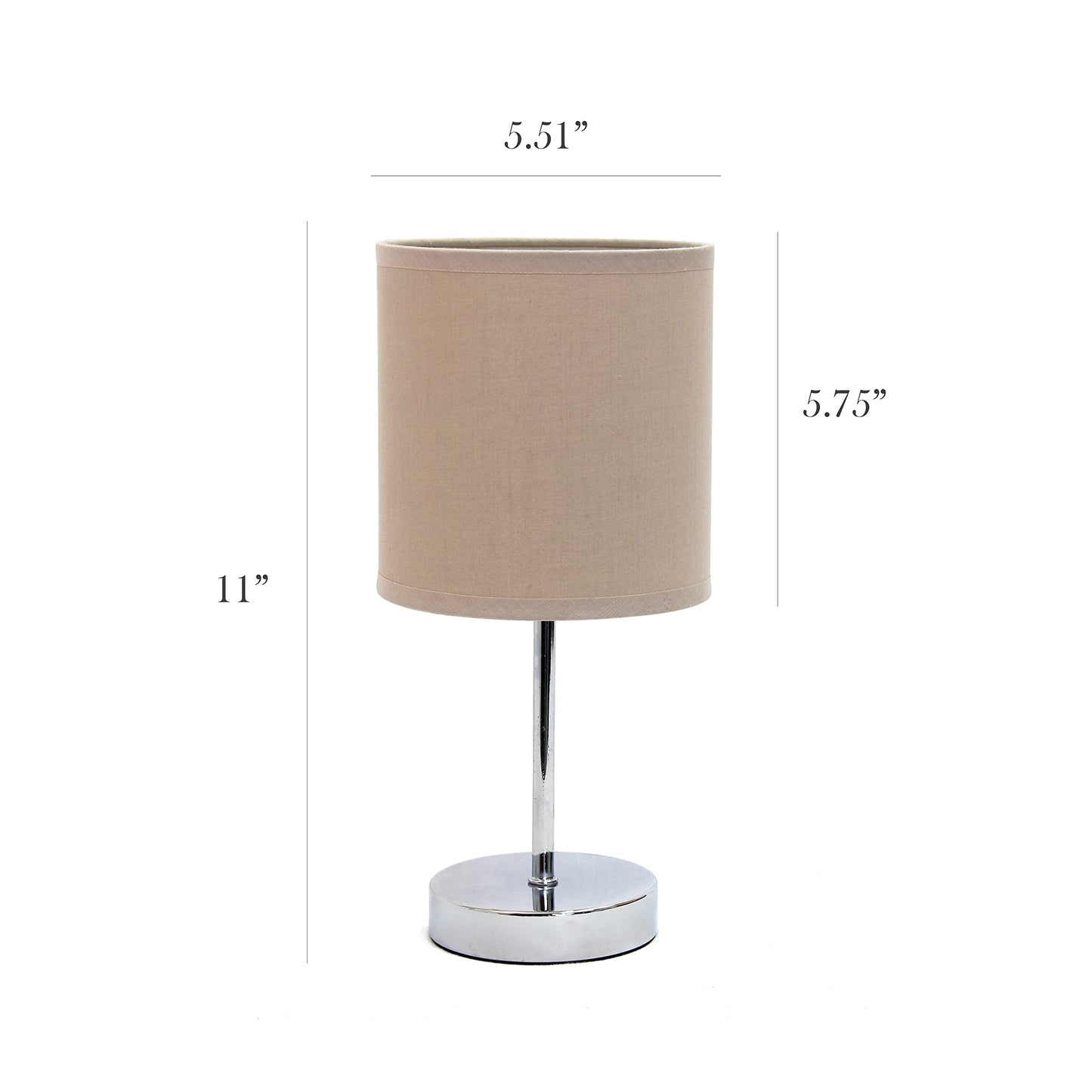 Simple Designs Chrome Mini Basic Table Lamp 2 Pack Set, Fabric Shade, Gray, Model LT2007-GRY-2PK, No Bulb Included