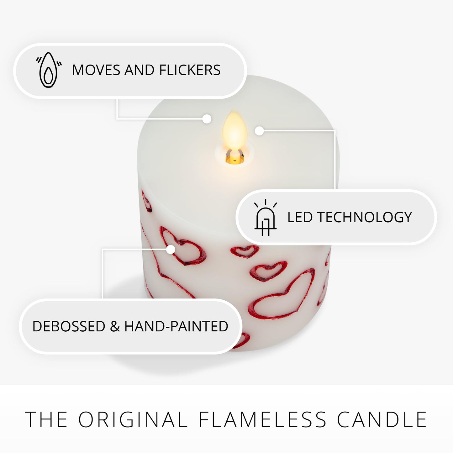 Luminara Debossed Hearts Pillar Candle Metallic Red - Patented Flickering Flameless Technology - Valentine's Day Collection - Remote Ready - 4.5"