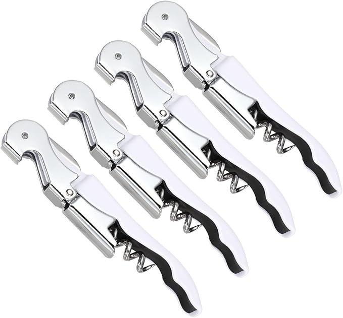 uxcell 4 Pcs 4.8" Stainless Steel Wine Opener, Waiter Corkscrew Professional Wine Key Bottle Opener with Double Hinged Foil Cutter for Bar Servers Waiter Bartender and Home, White