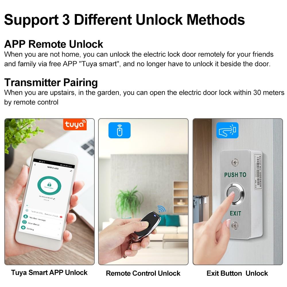 YiToo WiFi Tuya Access Control 180kg/350lbs Electric Magnetic Door Lock Kit System Gate Remote Control Smartphone APP Control