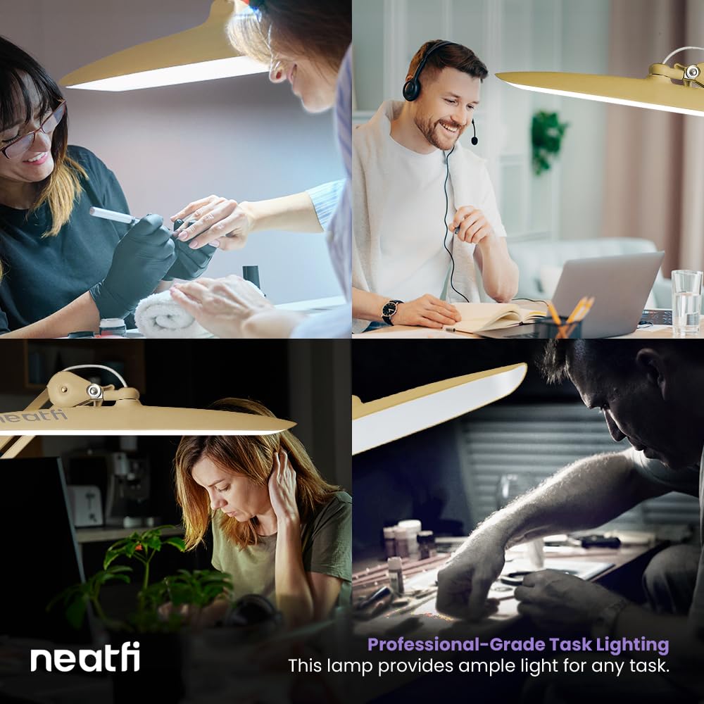 Neatfi Xl 2 200 Lumens Led Task Lamp  24W  117 Pcs Smd Led  Dimmable  4 Level Brightness  3 Light Modes  Desk Light For Home  Office  Workbench (Cct  Gold)