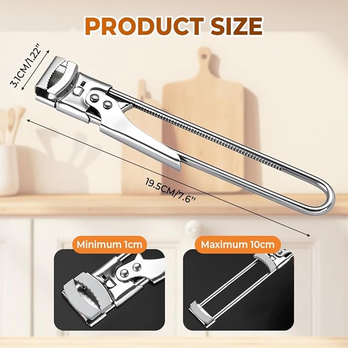 Adjustable Stainless Steel Jar Opener, 2026 New Multifunctional Stainless Steel Can Opener, Jar Lid Opener for Weak Hands, Manual Jar Lid Gripper Bottle Opener Kitchen Accessories(1PCS)