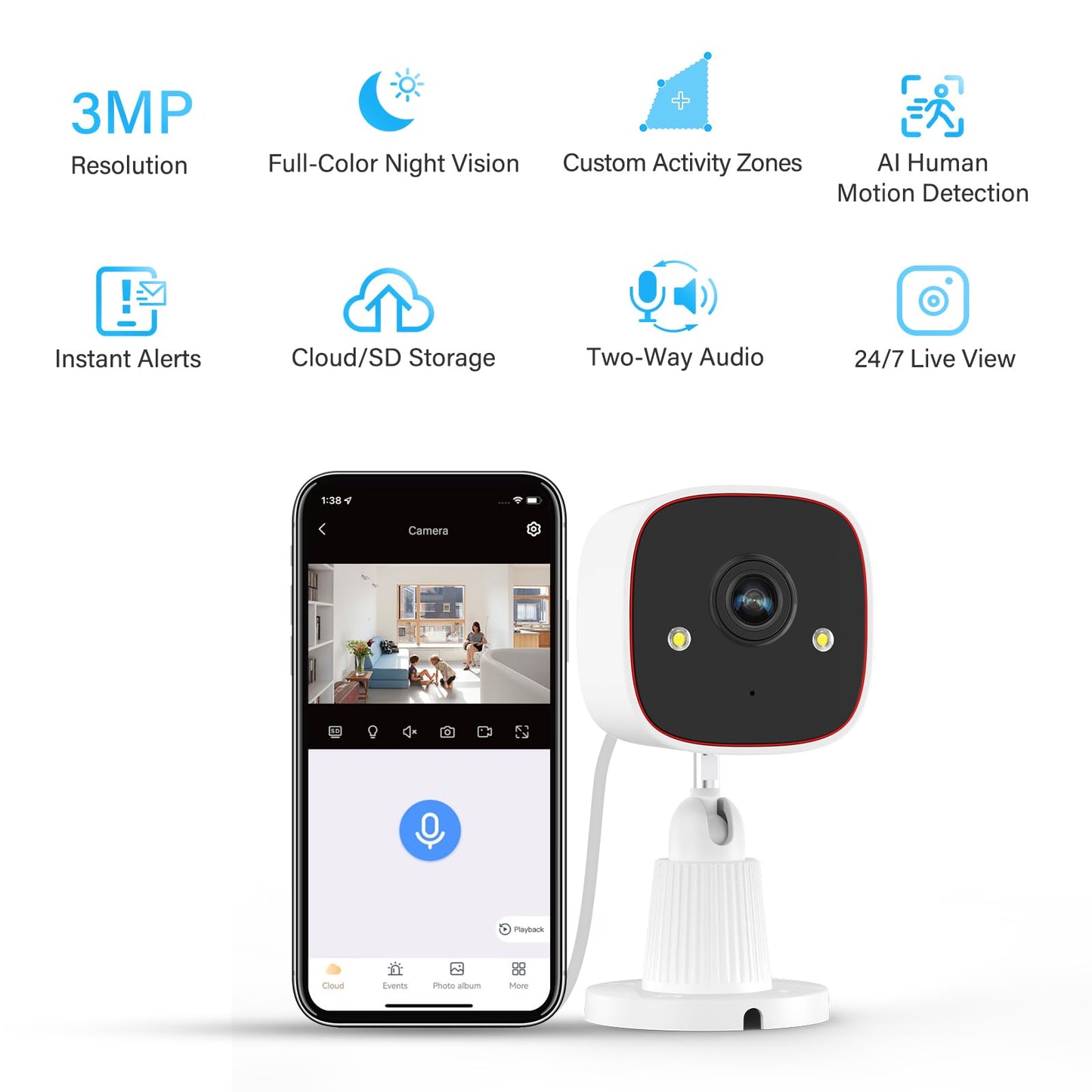 Jennov Outdoor/Indoor Security Cameras 5Ghz/2.4Ghz, 2K Hd Wifi/Color Night Vision/Motion Detection /2-Way Audio/Ip66 Waterproof
