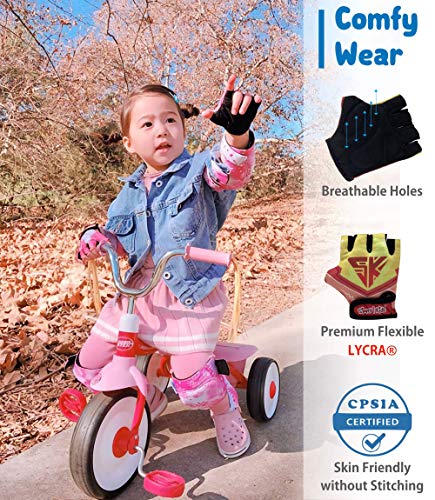 Kids Bike Gloves for Balanced Bike Mountain Bicycle Biking I Breathable Fingerless Toddler Kids Cycling Gloves with Extra ...