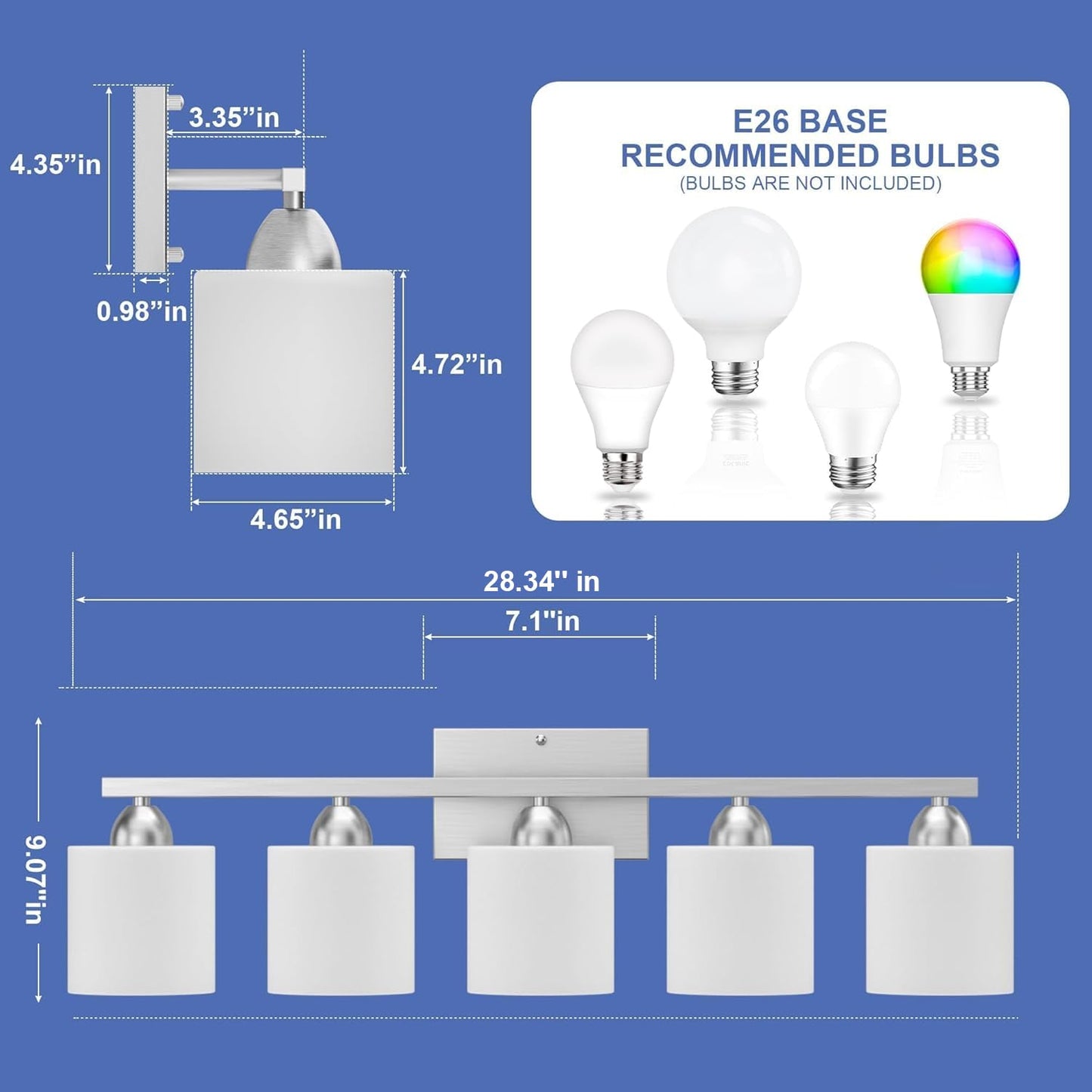 Dekang Bathroom Lighting Fixtures Over Mirror, Anti-Rust Vanity Light Fixture for Bathroom, Modern 5-Light Wall Sconce Light for Living Room, E26 Base, Milky White Glass Shades, Bulbs Not Included
