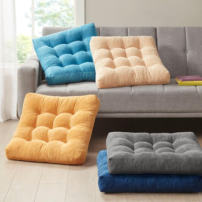 Meditation Floor Pillow Set of 2, Square Large Pillows Seating for Adults, Tufted Corduroy Cushion for Living Room Tatami, Turquoise, 22x22 Inch