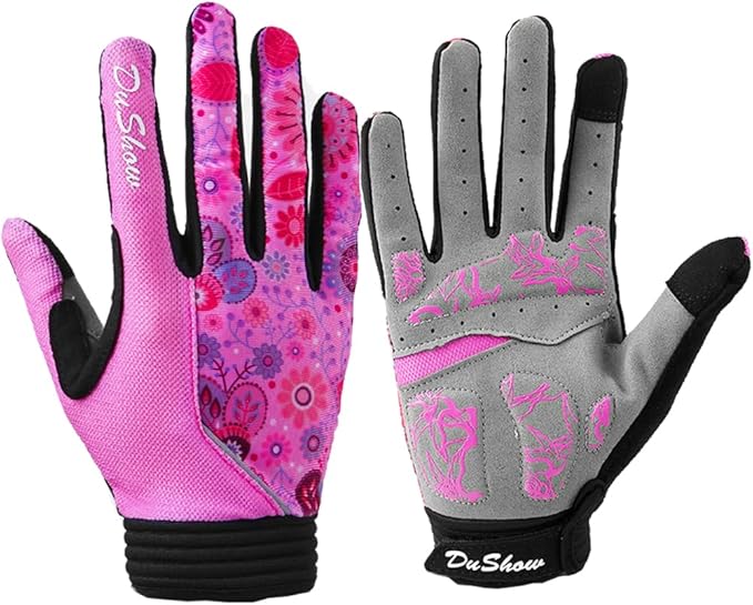 DuShow Bike Gloves for Women Cycling,Pink Floral Workout Gloves Women,Full Finger Biking Driving Riding Gloves for Women,G...