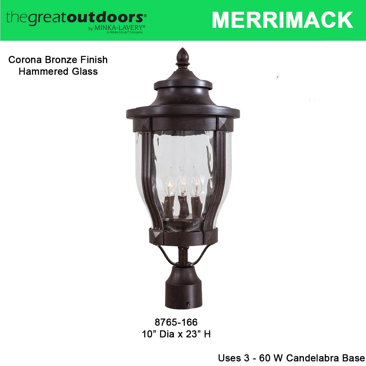 Minka Lavery Outdoor Post Light 8765-166, 23 Cast Aluminum Fixture, 180W, Corona Bronze