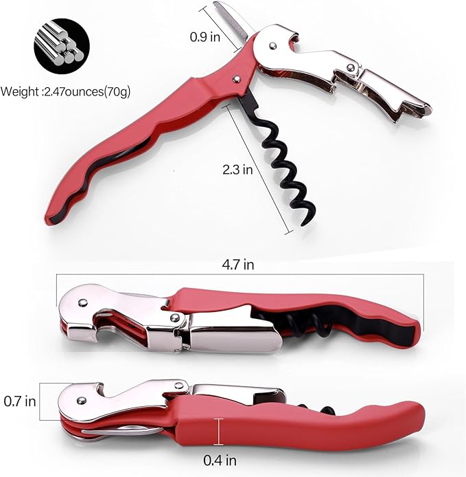 Soft Velvet Touch Waiters Double Hinge Corkscrew Wine Key Bottle Opener，Heavy Duty Waiter Corkscrew, Foil cutter and Bottle Opener,2-pack(2, Coral Pink)