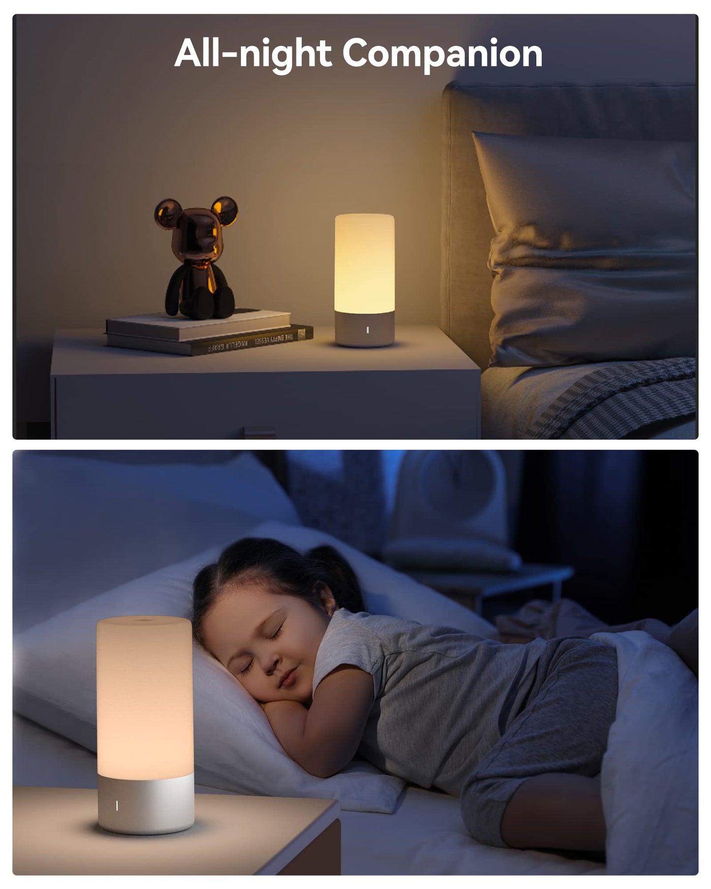 ROOTRO Table Lamp, Modern Touch Control LED Nightstand Lamp, 3-Level Dimmable, Gray, Model T6, Aluminum & PC Material