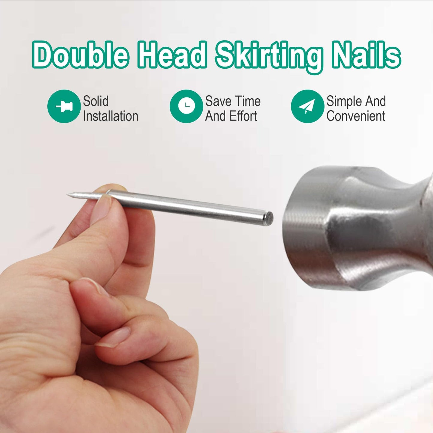 250 Pcs Double-Head Skirting Thread Seamless Nail, Double-Headed Nails, Invisible Screws & Specific Sleeve Tool, for Seamless Skirting Thread with Solid Wood Baseboard.