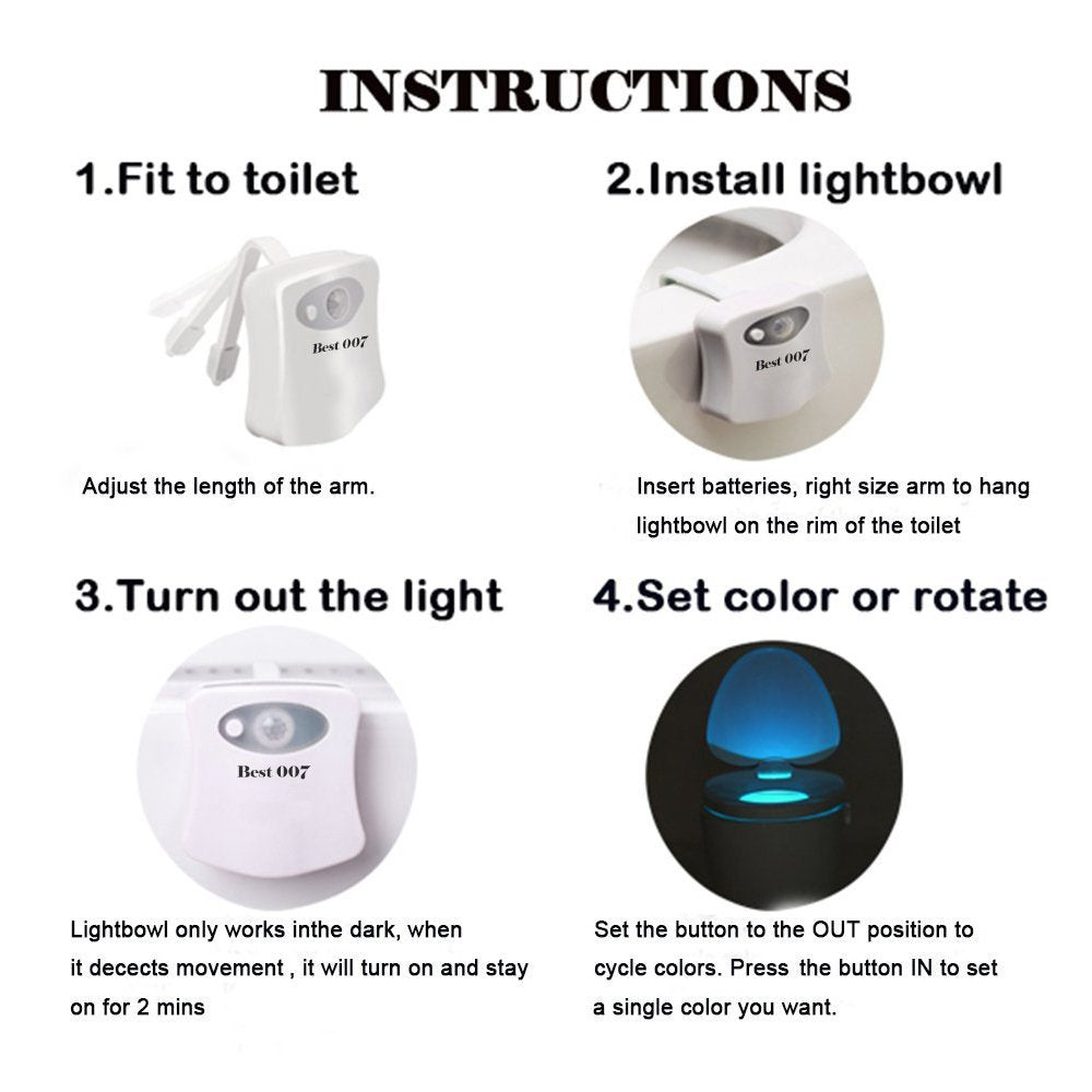 Best 007 Motion Activated Toilet Night Light, Plastic, Pack of 1, Model H-001, 1 Pack