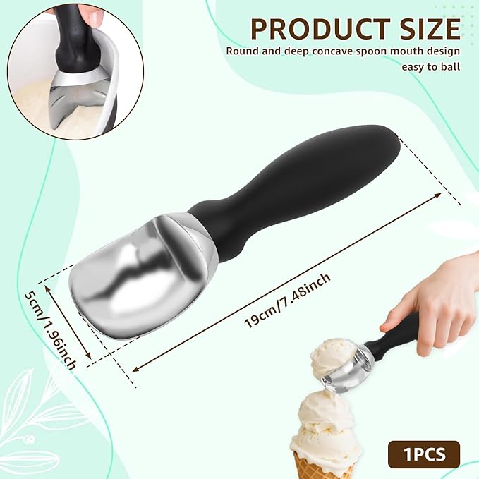 Ice Cream Scoop with Ergonomic Soft Grip Handle Professional Ice Cream Scooper Multifunctional Cookie Scoop for Cookie Dough Gelato Sorbet Black