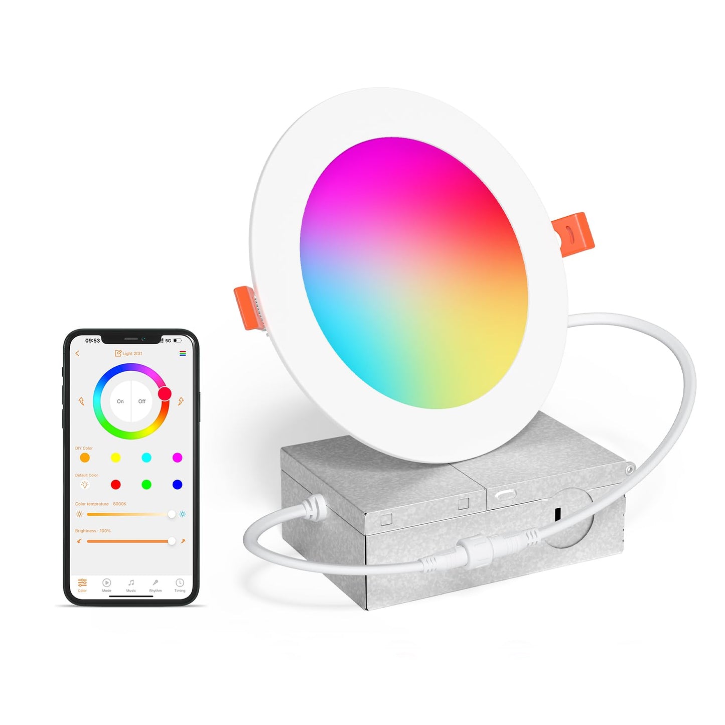 SikSog 4 Inch Smart RGBCW LED Downlight 12W 1000 Lumen Dimmable Compatible with Alexa, Junction Box Included, Model TD4C001