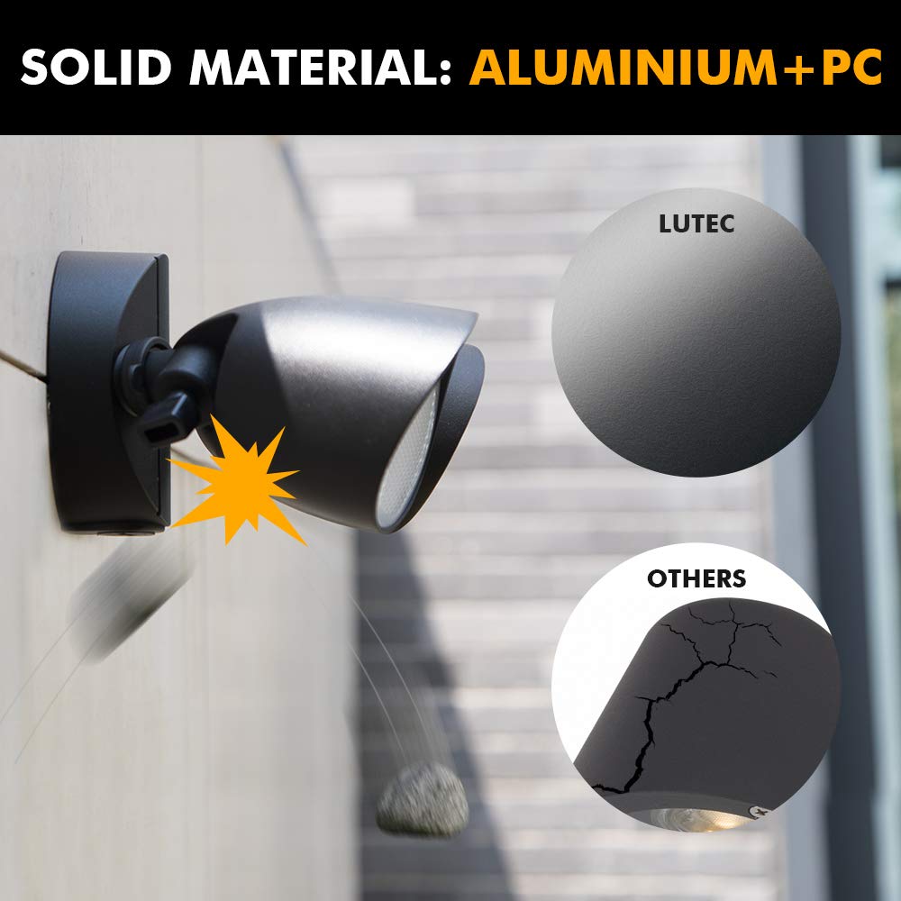 LUTEC Dual-Head Floodlight 2500 Lumen 32W Waterproof Outdoor Security Light 5000K Black Model 6222B