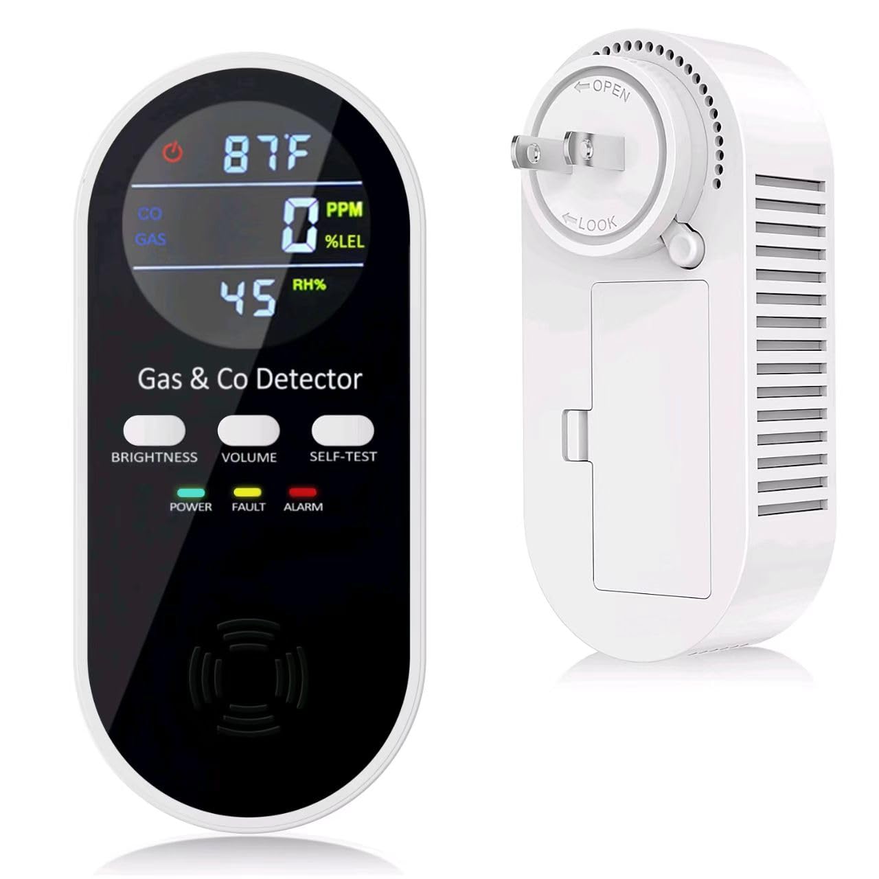 5-in-1 Upgraded Plug in Carbon Monoxide Detector and Natural Gas Detector, KH Alert Portable Carbon Monoxide Detector & Gas Leak Detector with 9V Battery Backup, CO Detector with ℉ & Humidity for Home