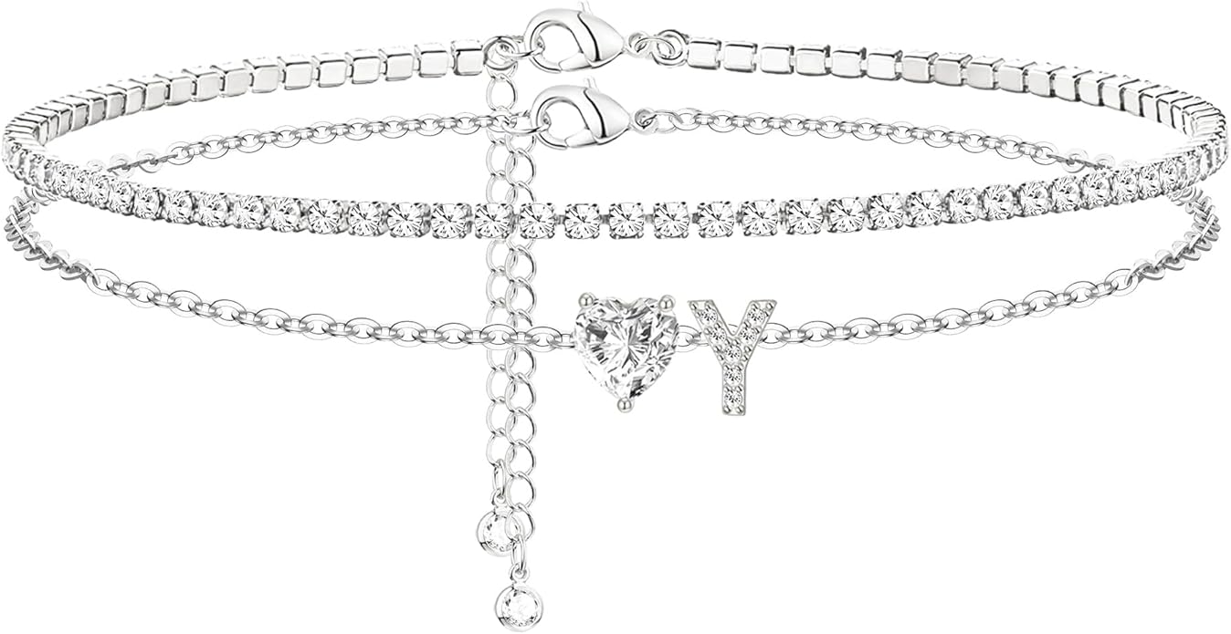 CIOMY Heart Initial Silver Anklets for Women Waterproof Dainty Silver Plated ankle bracelets for women Large Ankle Women's...