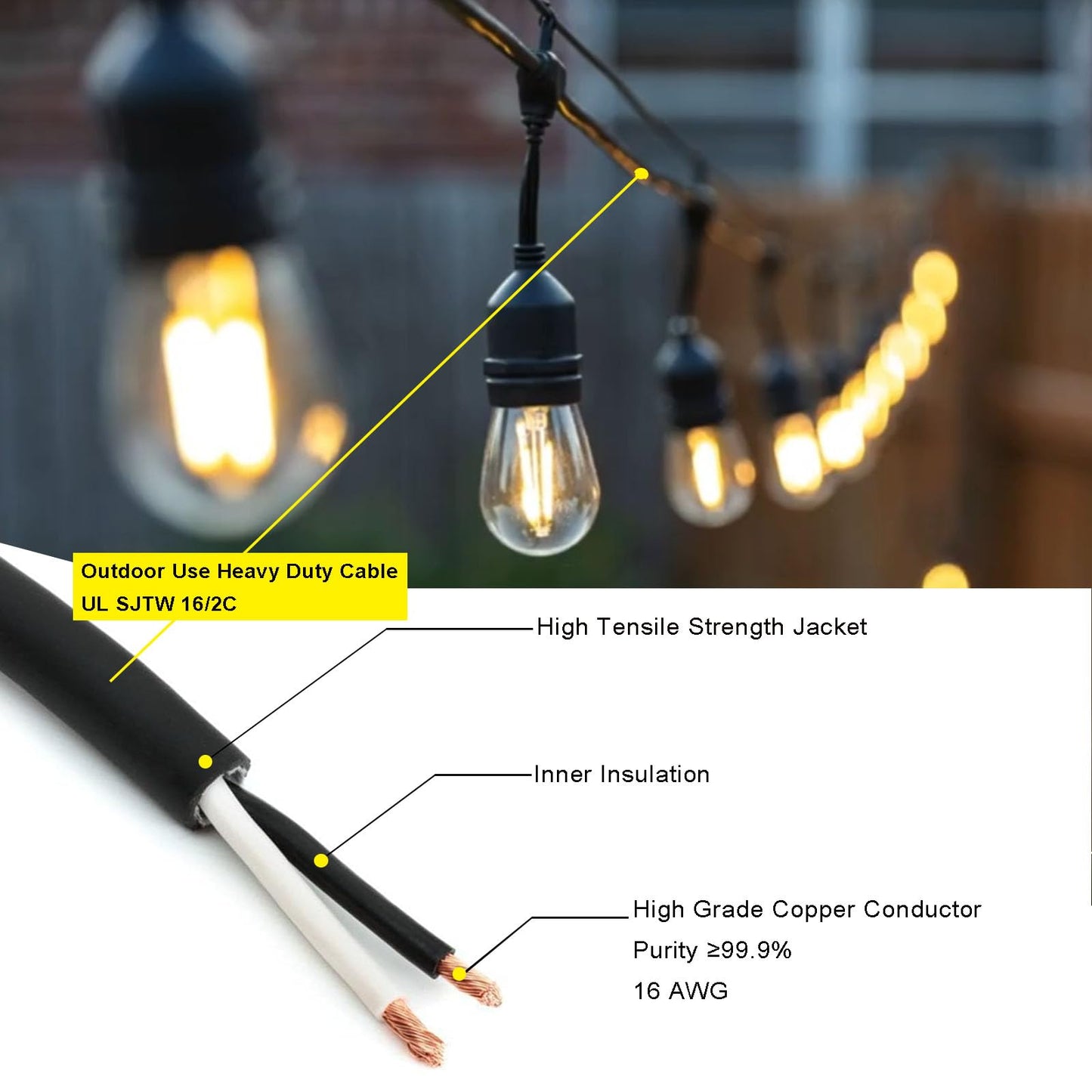 NIOSTA 24Ft Outdoor LED String Lights, 12 Dimmable Vintage Bulbs, Glass, 2700K, Model 43237-2