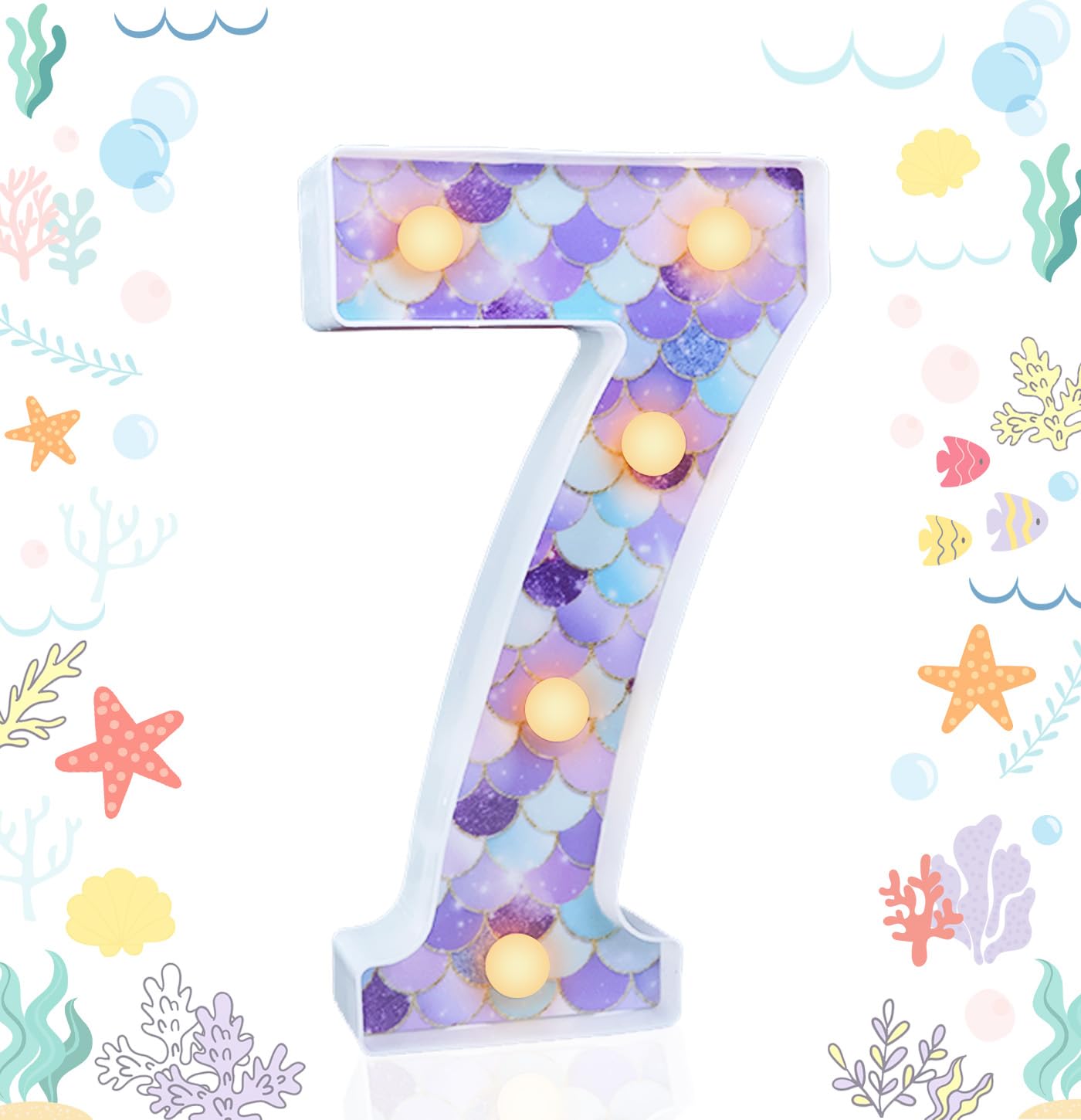 Munilail Mermaid Number 7 Light Up Sign - Led Digital Table Centerpiece For Birthday Party Decorations