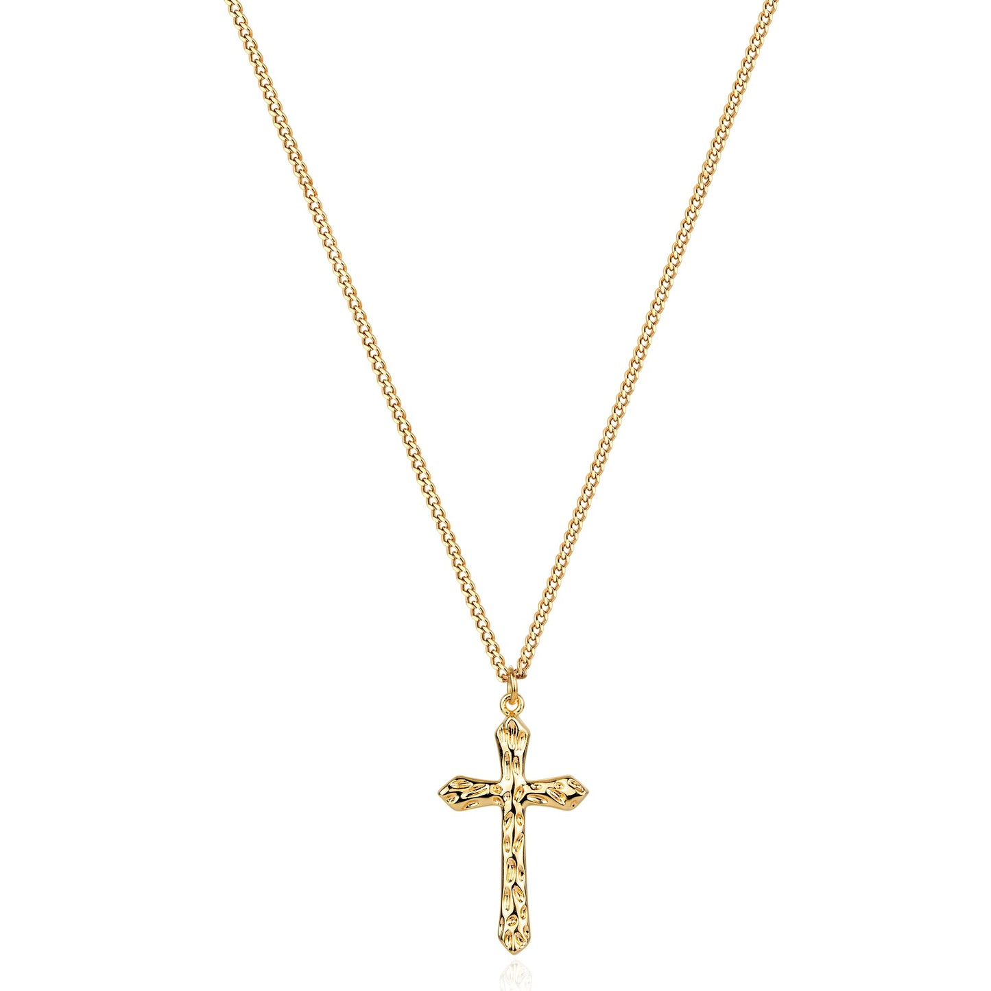 Fettero 14K Gold Plated Cross Necklace, Hammered Cross Faith Pendant Dainty Chain Simple Tiny Jewelry Gift for Women