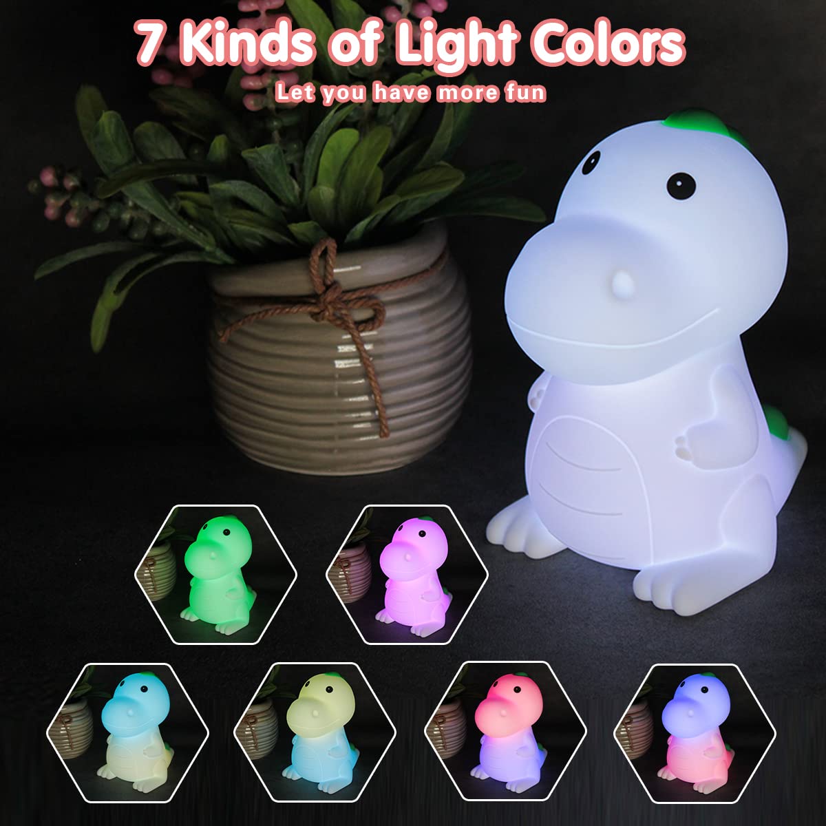 LEDHOLYT Dinosaur Night Light for Kids, Cute Silicone Lamp, Model JXJA020, Kawaii Bedside Lamp for Baby and Toddler