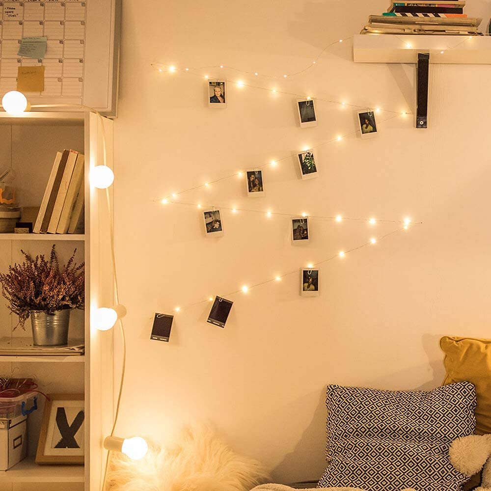 Bryubr Photo Clip String Light - 33Ft 100Led Warm White Fairy Lights With Clips For Bedroom, Christmas & Wedding Décor