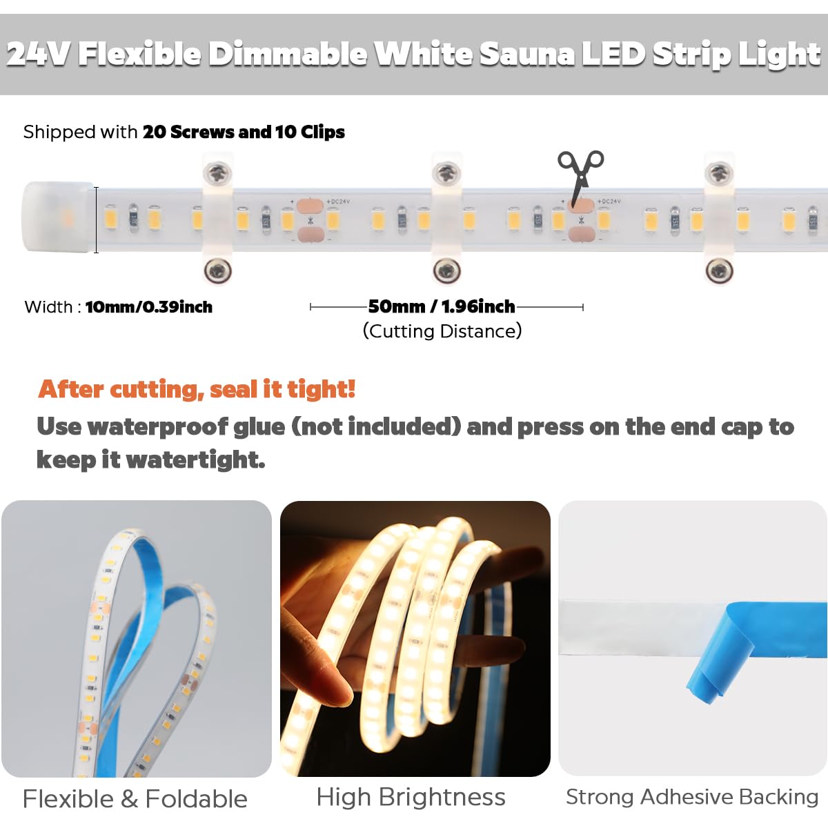 Superlightingled Dc24V 3000K White Led Strip For Sauna Lighting  Flexible Long 5M 16.4Ft 120 Leds/M High-Temperature Resistant Ip68 Waterproof Led Strip Light For Steam Room (3000K Warm White)