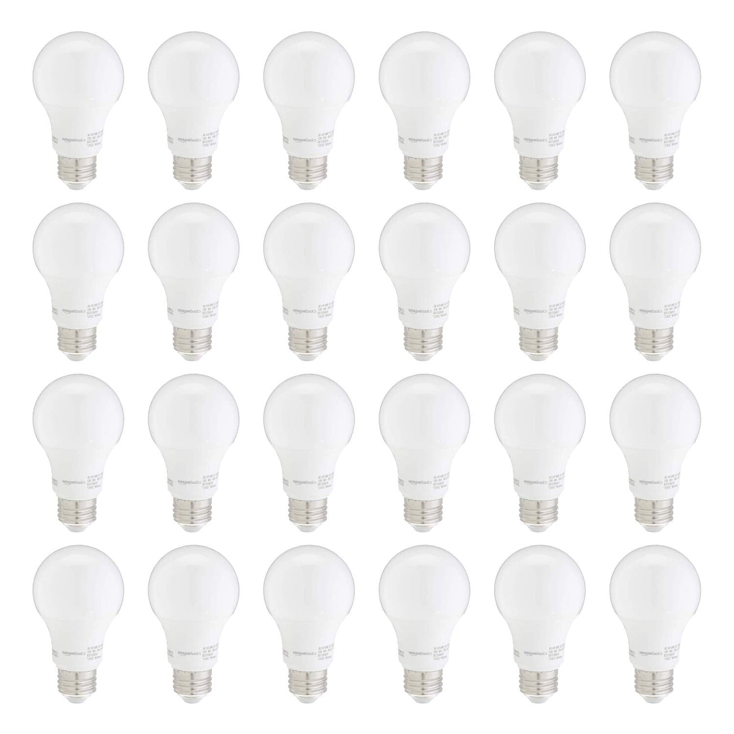 Amazon Basics A19 LED Light Bulb, 60 Watt Equivalent, Energy Efficient 9W, E26 Standard Base, Soft White 2700K, Non-Dimmable, 10,000 Hour Lifetime, 24-Pack