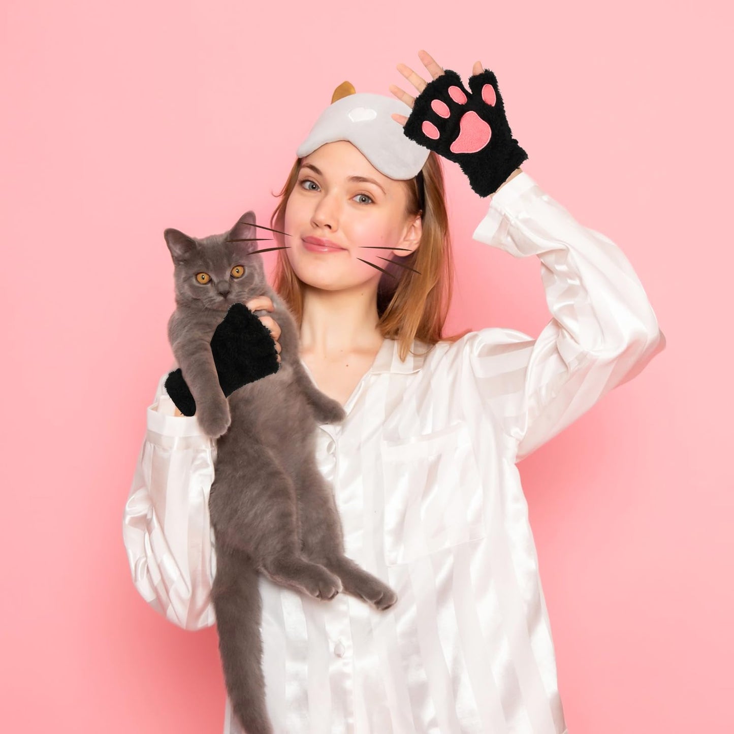 COMNICO Cat Paws Gloves Soft Hand Paw Gear Bear Furry Paw Fingerless Cat Mittens Halloween Cosplay Costume Accessories