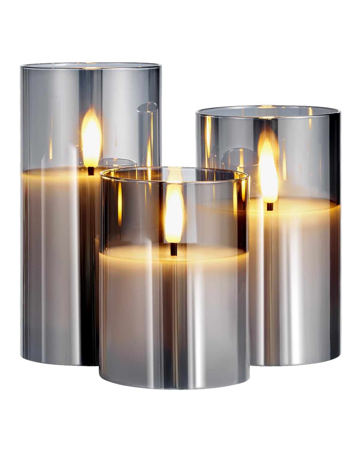 Vevor Gray Flickering Flameless Candles, Set Of 3 Battery Operated Flameless Led Candles With 10-Key Remote And Timer, Real Wax