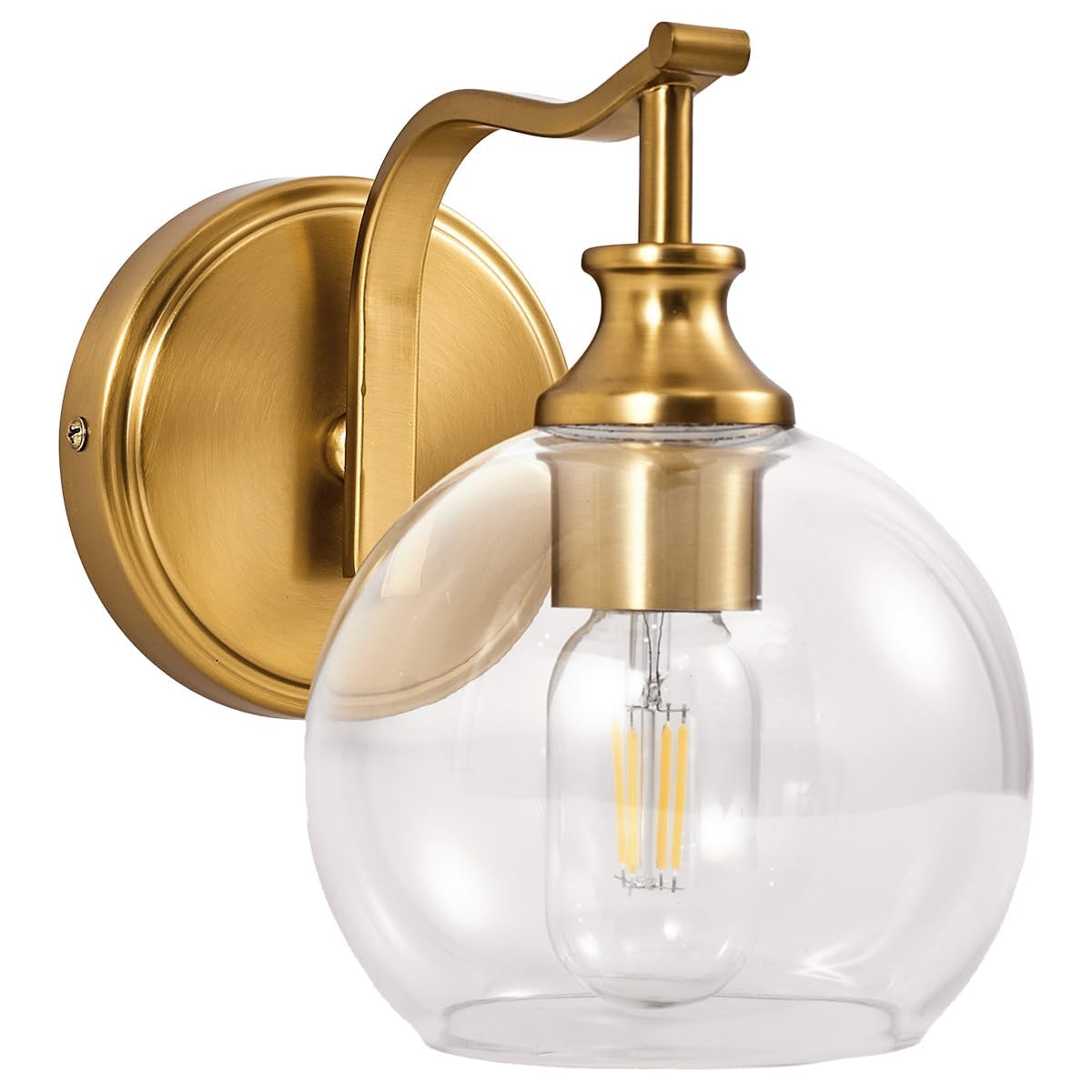 Andy Star Brushed Gold Bathroom Light Fixtures  Brass Vanity Lights For Mirror  1-Light Bathroom Wall Sconces Lighting With Globe Clear Shade Up Or Down Wall Mounted For Kitchen  Living Room  Hallway