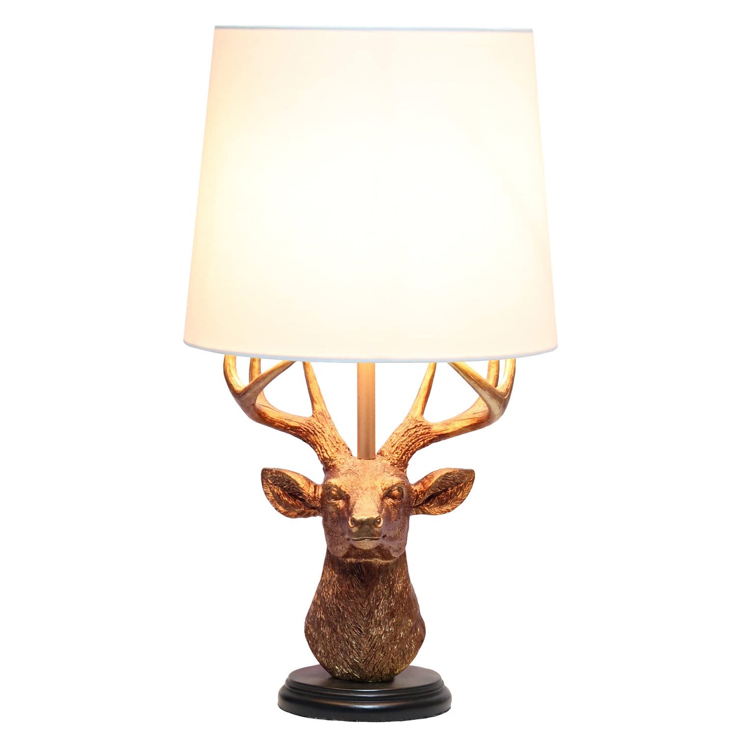 Simple Designs Rustic Antler Desk Lamp, 17.25in Tall, Copper, Model LT1095-CPR, White Fabric Shade, Ideal for Cabin or Living Room Decor