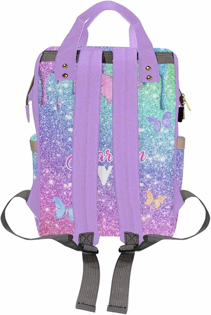 Customize Diaper Bag Nappy Daypack Expandable with Adjustable Shoulder Straps Nappy Daypack African Men Customized Name Gift For Baby Mom Gift, Neon Butterfly