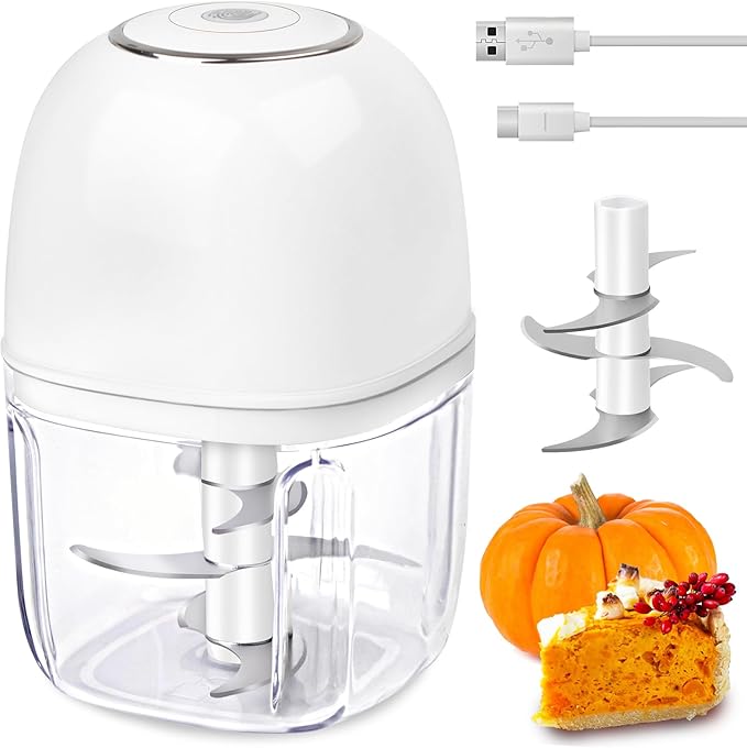 Wireless Food Chopper Mini, 350ml Cordless Food Processor, 1.4Cup Garlic Onion Chopper, Battery USB-C Rechargeable Electric Processor, Veggie Meat Blender, Small Kitchen Appliance Portable Mixer,White