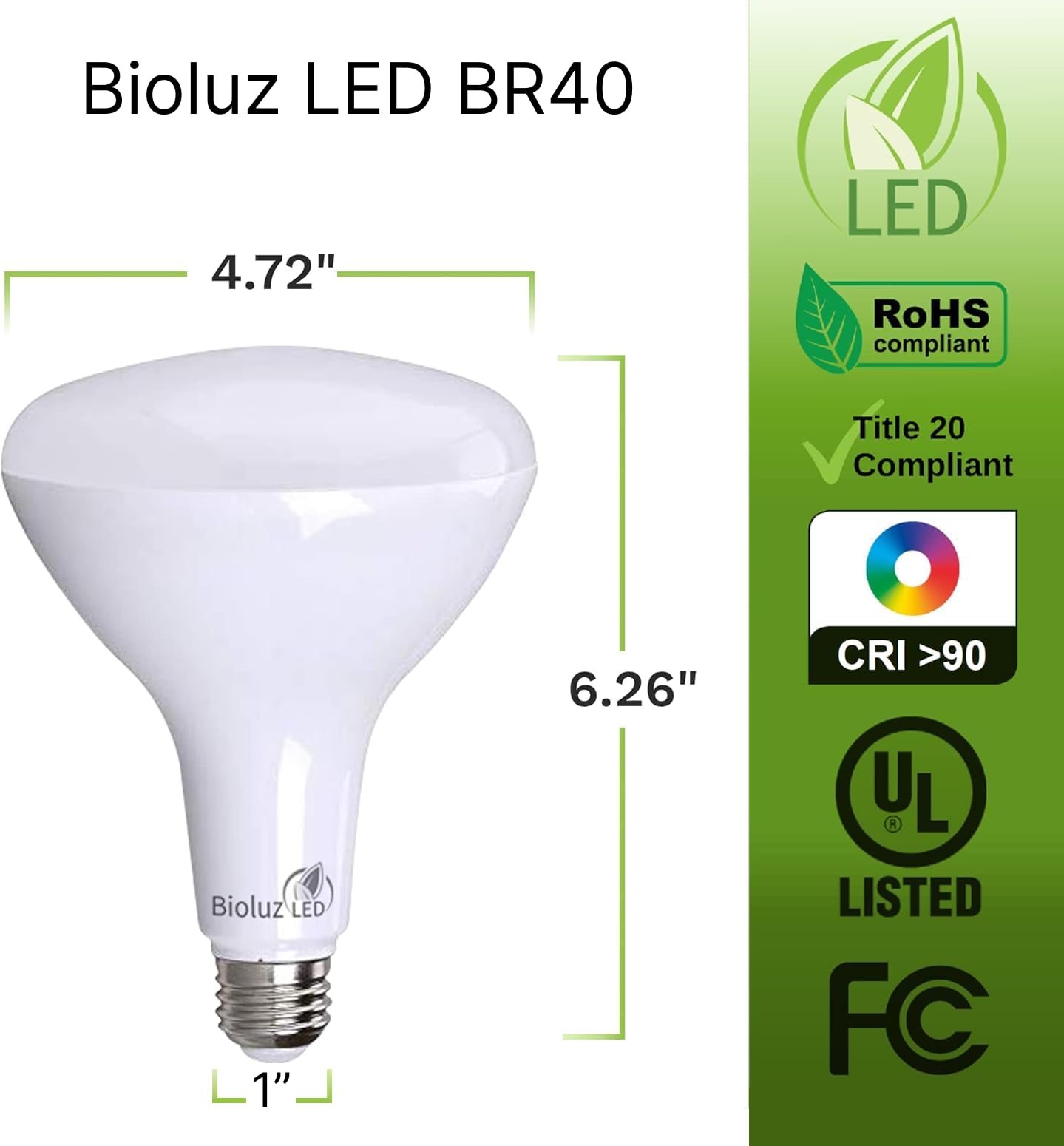 Bioluz BR40 LED Light Bulbs 16W 1400 Lumen Warm White 2700K 4 Pack Title 20 Compliant Plastic
