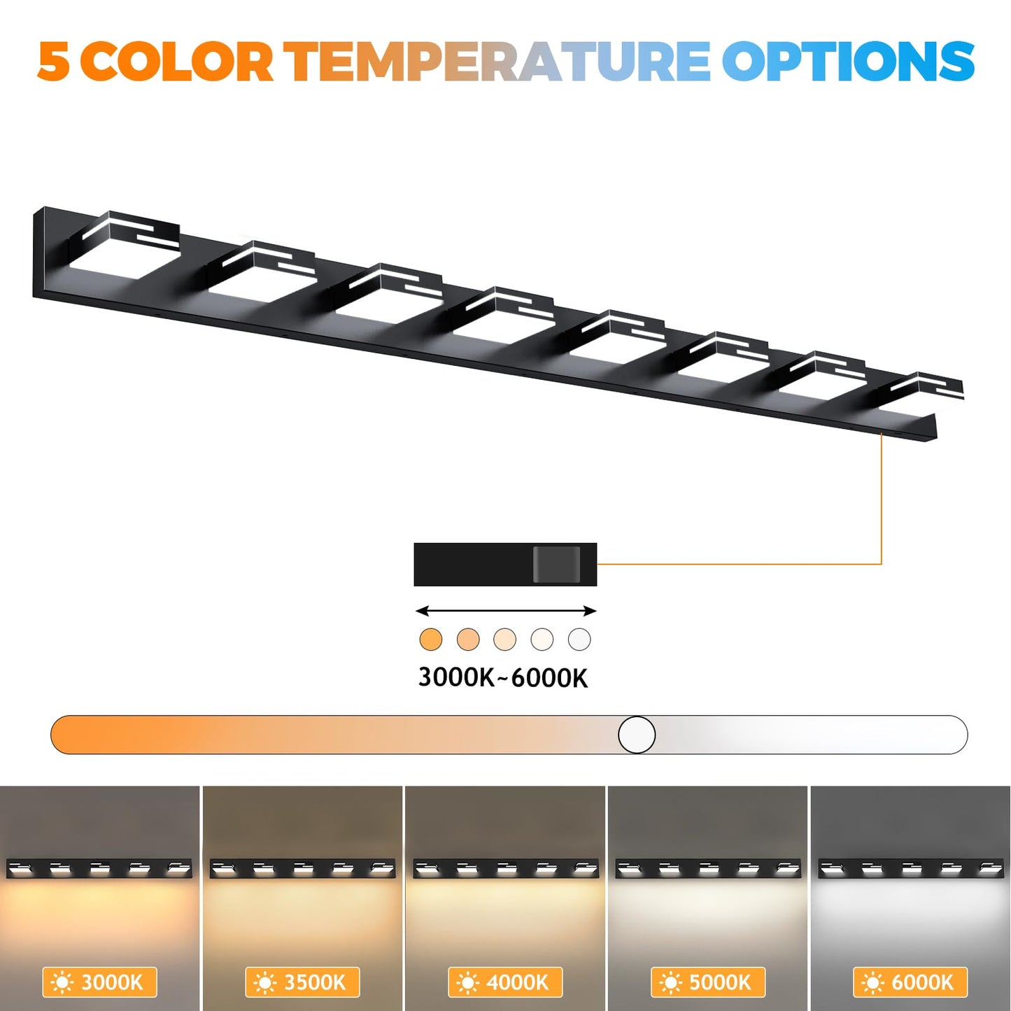 Izorro Modern Led Bathroom Vanity Light Fixtures (8-Light 5Cct Dimmable)  Matte Black Vanity Lights For Bathroom Lighting Fixtures Over Mirror With Rotatable