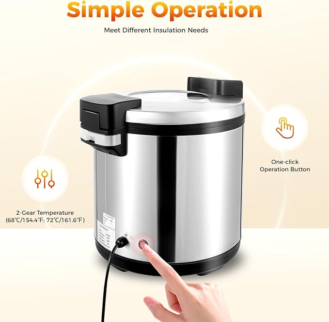 Commercial Rice Warmer & Food Warmer 19L (20Qt), Large Capacity Stainless Steel Rice Cooker Warmer with Non-Stick Pot, 2 Adjustable Temperature, Auto Keep-Warm for Restaurants, Catering, Parties