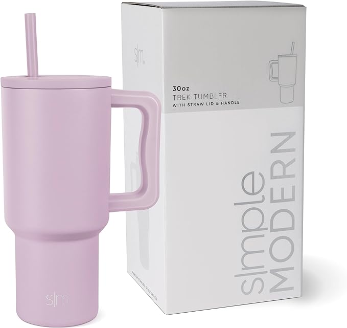 Simple Modern 30 oz Tumbler with Handle and Straw Lid | Insulated Cup Reusable Stainless Steel Water Bottle Travel Mug Cupholder Friendly | Gifts for Women Him Her | Trek Collection | Lavender Mist