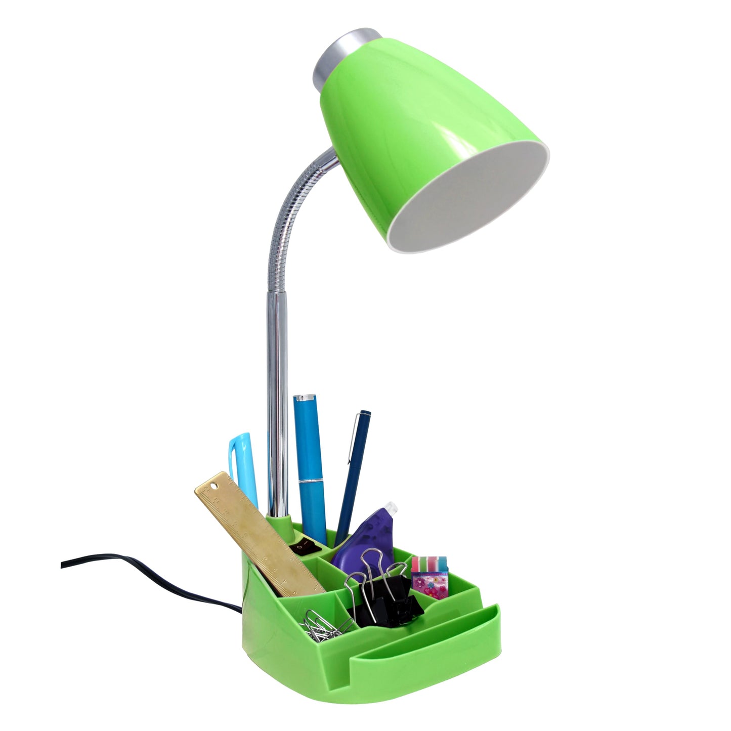 Simple Designs Gooseneck Organizer Lamp, Ipad/Book Holder, 6.5X6.5X18.5, Green, Model Ld1002-Grn, Abs Plastic