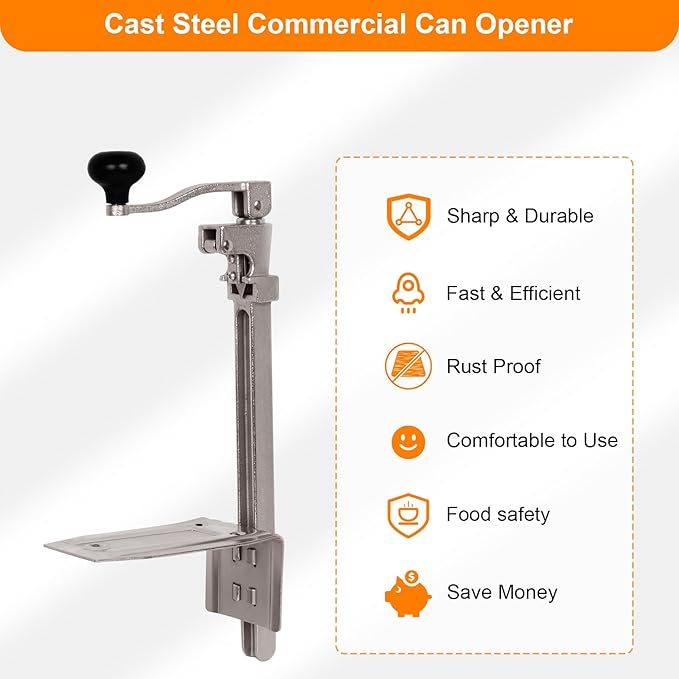 Commercial Can Opener Heavy Duty, 16.7” Manual Can Opener for Cans Up to 10” Tall, for Restaurant, Hotel, Bar, Home