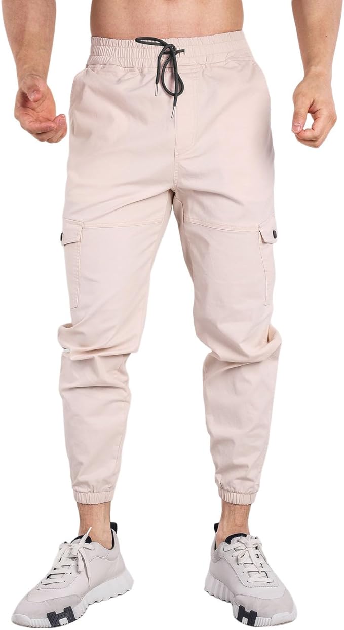 Men Lightweight Cargo Pants Casual Breathable Outdoor Hiking Work Pants Trendy Comfort Elastic Waist Hiking Joggers Trousers