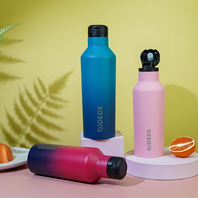 BJPKPK Insulated Water Bottle With Straw 17oz Stainless Steel Water Bottles With 2 Lids And Carry Handle Reusable Travel Metal Thermal Flask,Indigo Black