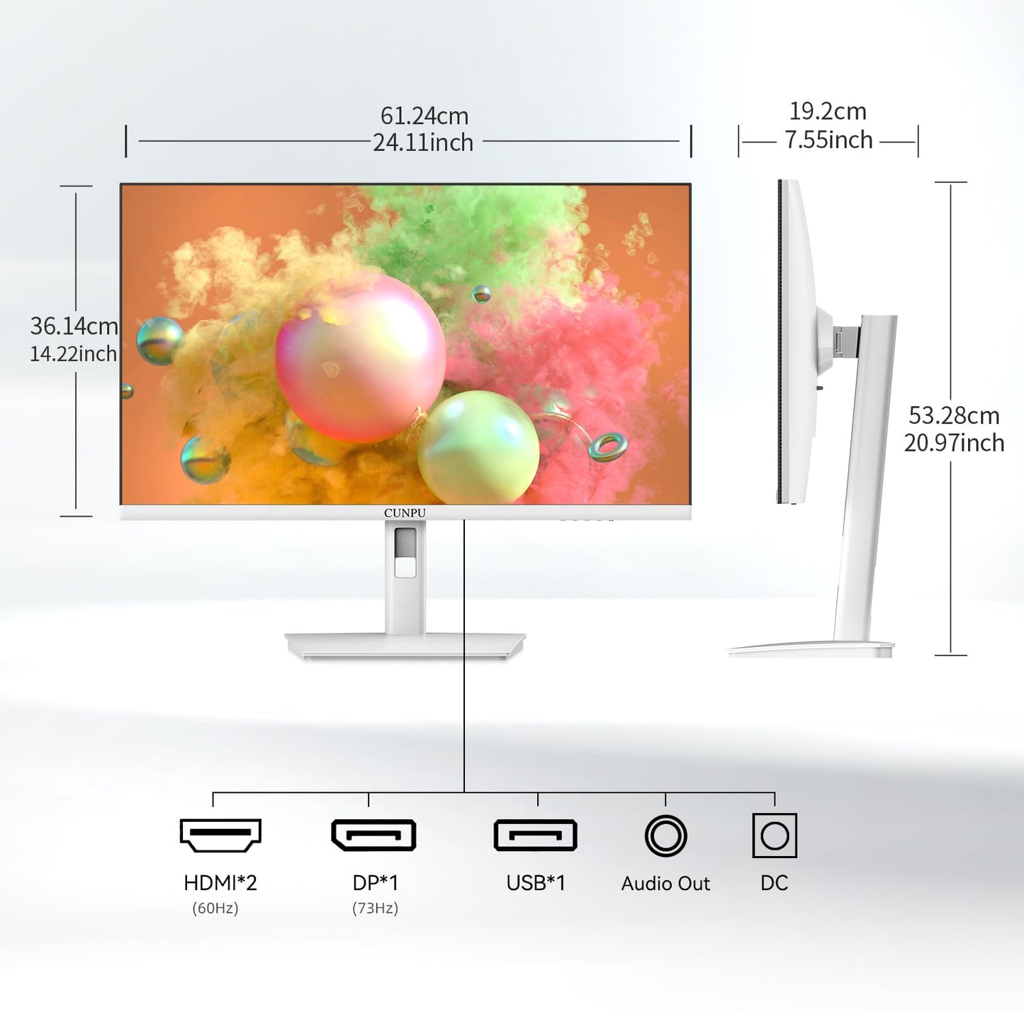CUNPU 27 Inch 4K White Monitor, 73Hz Refresh Rate, UHD (3840 * 2160) IPS Ultra-Slim Bezel Monitor for Photo Video Editing, E-Book Mode, ΔE < 2, 100% DCI-P3, 1.07B+ Colors, DP/HDMI