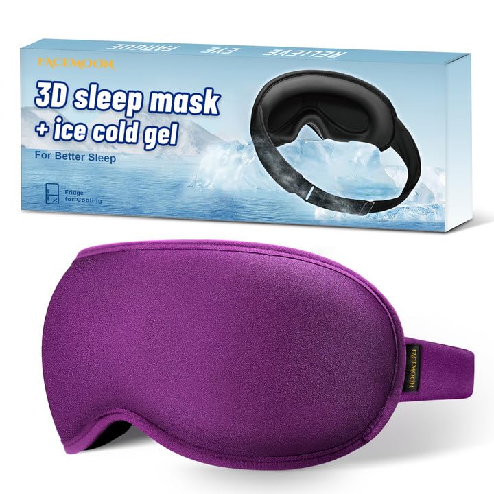 6oz Weighted Cooling Gel Sleep Mask for Senior Relaxation, 3D Blackout Eye Mask for Seniors Adults & Light Sleepers, Gentle Chill, Eyelash Friendly, Adjustable Strap, Travel Bag (Purple)