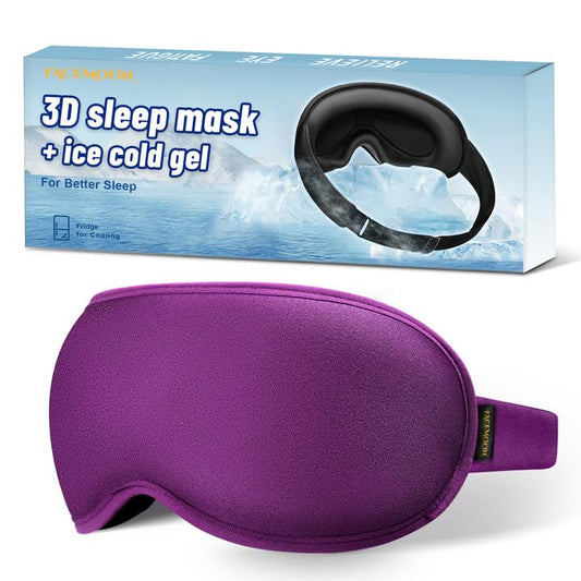 6oz Weighted Cooling Gel Sleep Mask for Senior Relaxation, 3D Blackout Eye Mask for Seniors Adults & Light Sleepers, Gentle Chill, Eyelash Friendly, Adjustable Strap, Travel Bag (Purple)